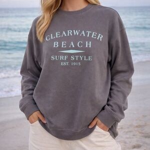 Grey and blue clear water beach crewneck sweatshirt with a relaxed fit WORN ONCE